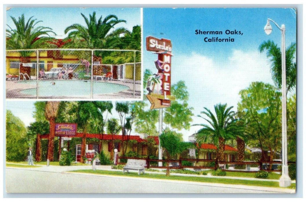 1961 Steele's Motor Lodge Motel And Pool Sherman Oak's California CA Postcard