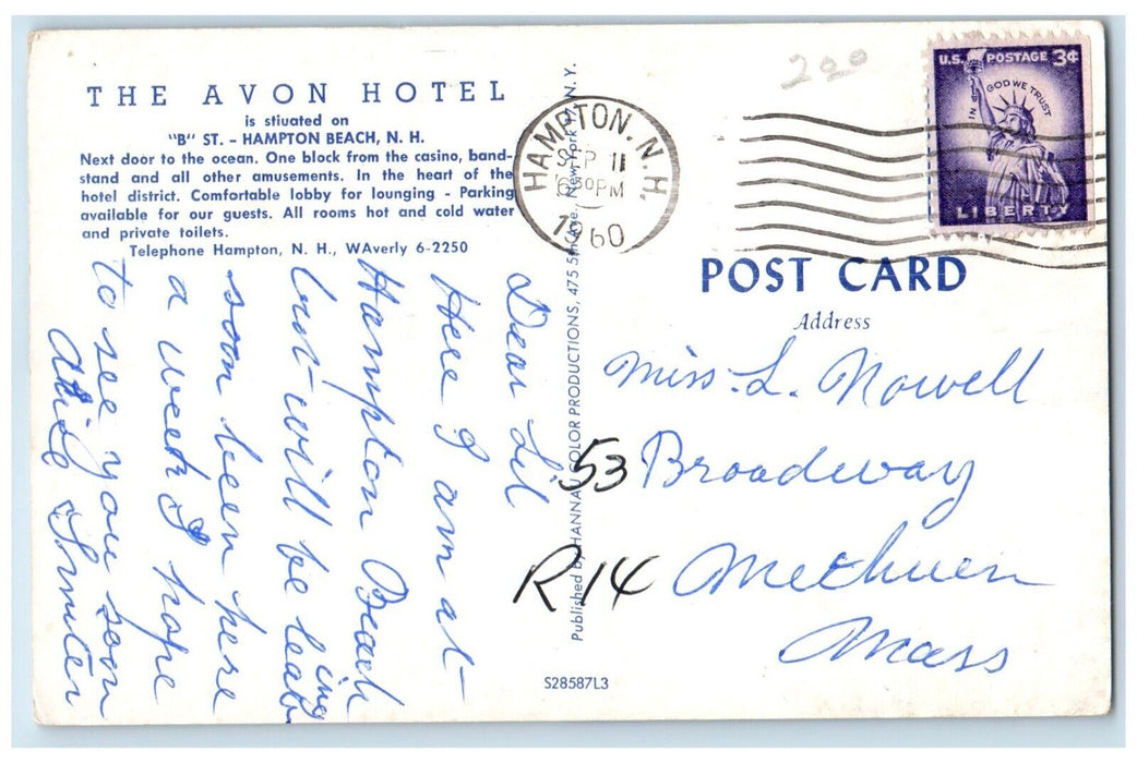1960 The Avon Hotel B Street Hampton Beach New Hampshire NH Multiview Postcard