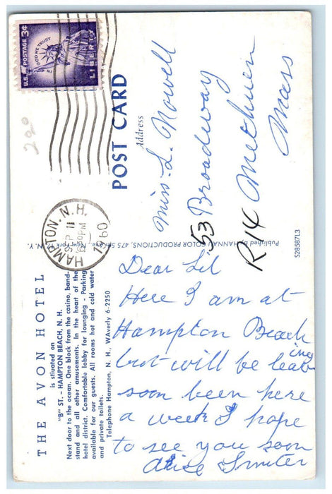 1960 The Avon Hotel B Street Hampton Beach New Hampshire NH Multiview Postcard
