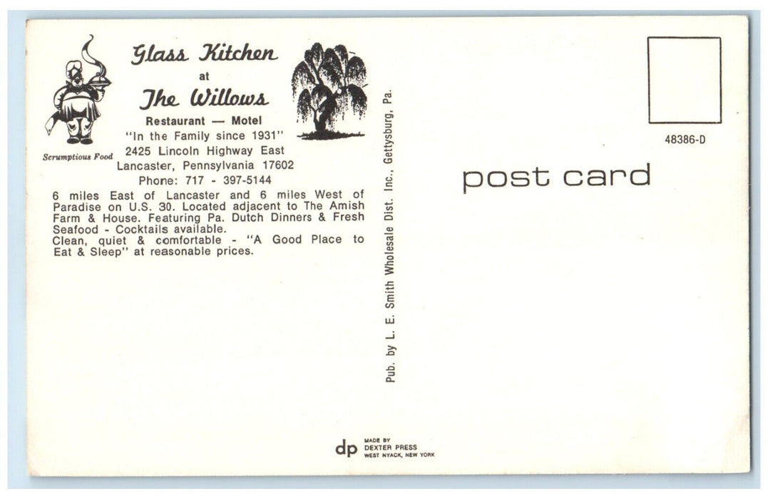 Glass Kitchen At The Willows Restaurant Motel Lancaster PA Multiview Postcard
