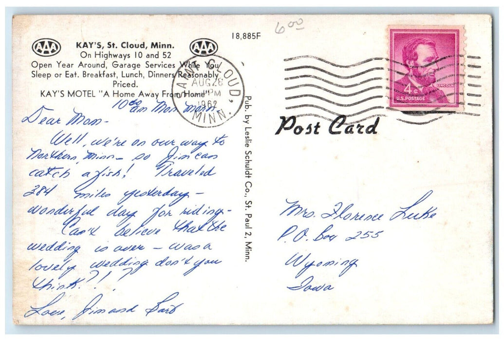 1962 Kay's Motel Saint Cloud Minnesota MN Multiview Posted Vintage Postcard