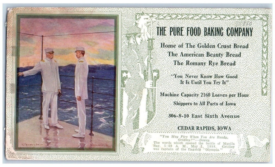 c1905 The Pure Food Baking Company Cedar Rapids Iowa IA Ink Blotter Postcard