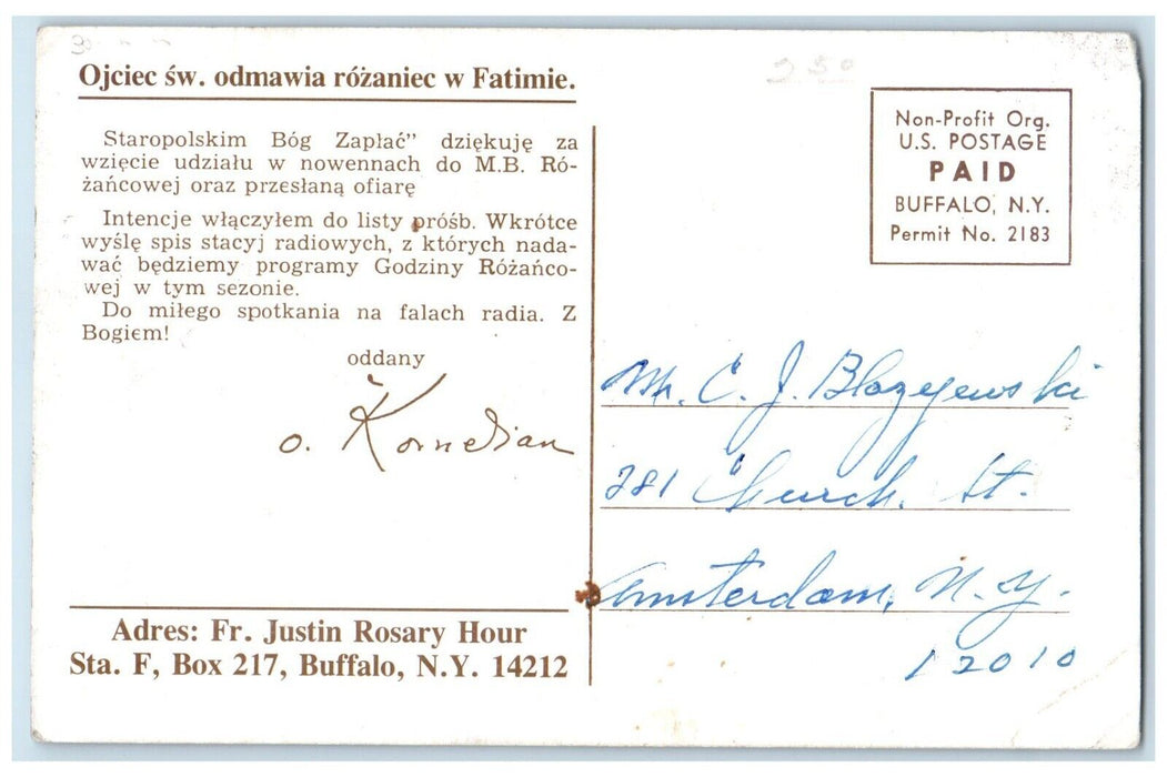 c1910's Polish Church Fr. Justin Rosary Hour Buffalo New York NY Postcard