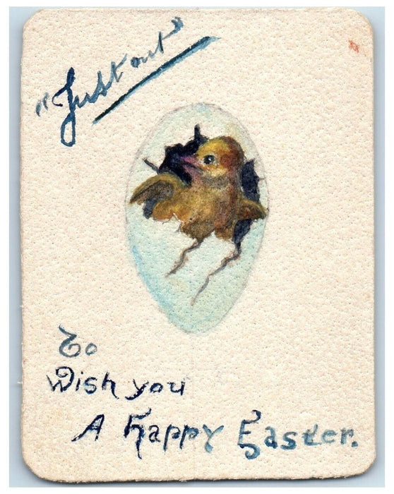 c1905 Easter Egg Chick Small Hand Drawn Business Card Unposted Antique Postcard