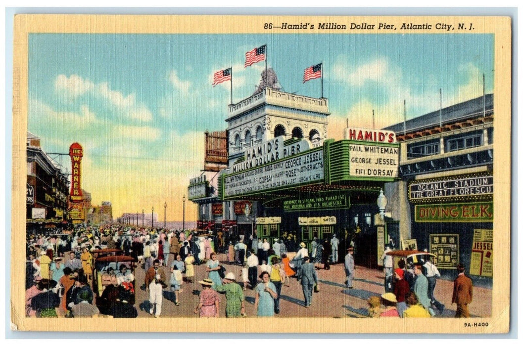 1941 Hamid Million Dollar Pier Atlantic City New Jersey Antique Vintage Postcard