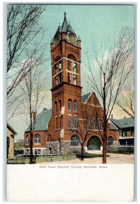 c1905 Beth Eden Baptist Church Chapel Exterior Waltham Massachusetts MA Postcard