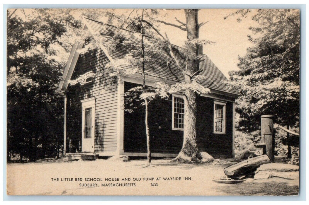 1940 Little Red School House Old Pump Wayside Inn Sudbury Massachusetts Postcard