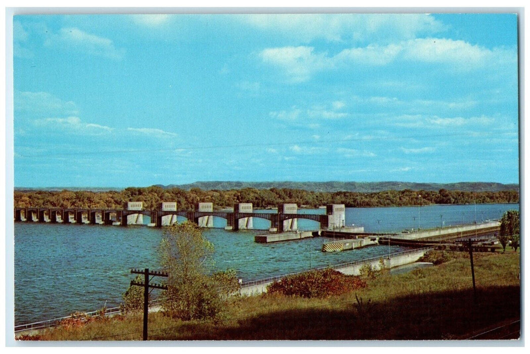 c1960 Scenic View US Government Dam Locks No 7 La Crosse Wisconsin WI Postcard