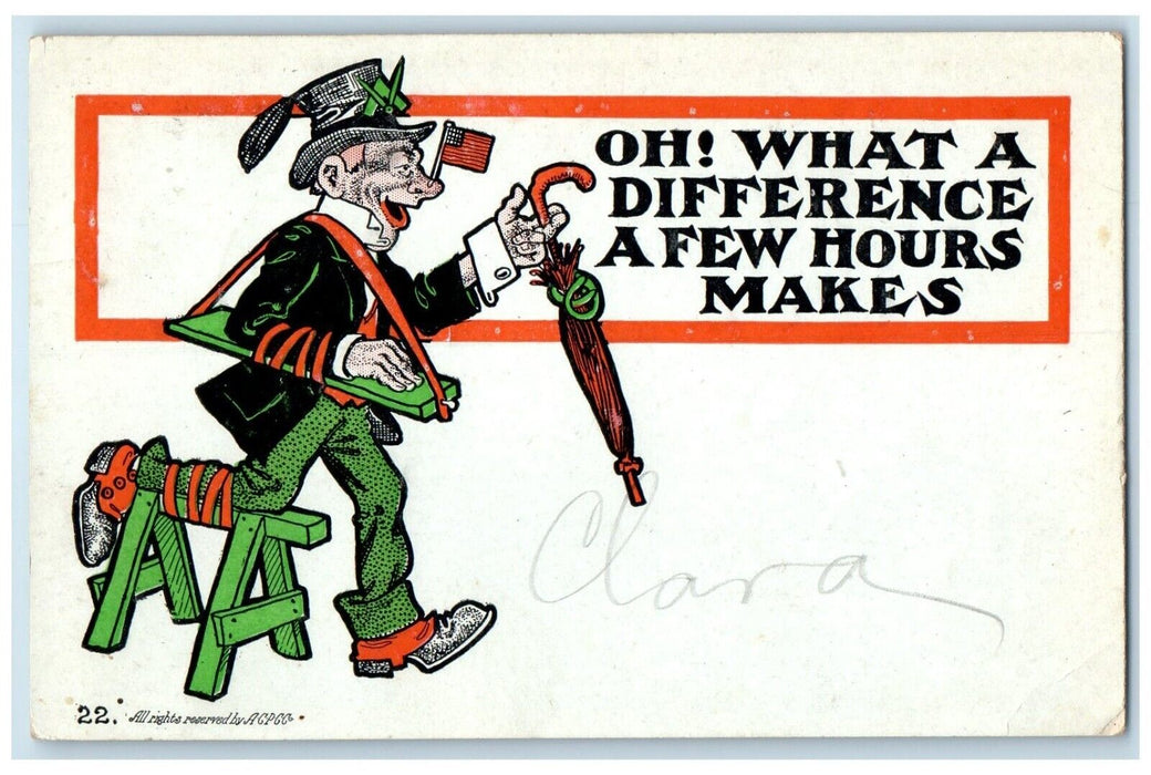 1906 Patriotic Mason Man Injured Perry New York NY Posted Antique Postcard