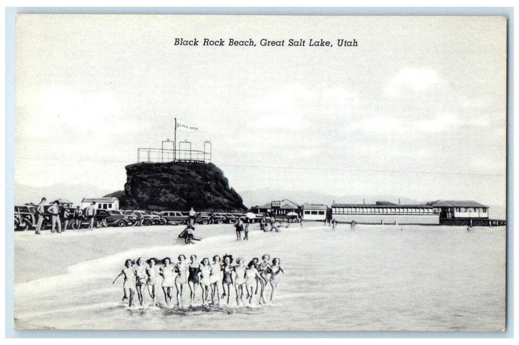 c1940 Women Running Black Rock Beach Great Salt Lake Utah UT Unposted Postcard