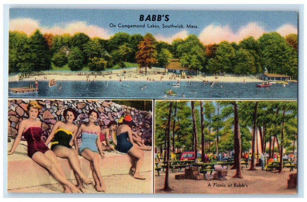 c1940 Babb's Congamond Amusements Lakes Southwick Massachusetts Vintage Postcard