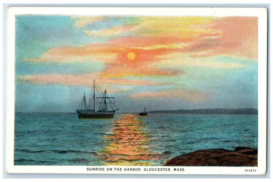 c1920 Scenic View Sail Boat Sunrise Harbor Gloucester Massachusetts MA Postcard