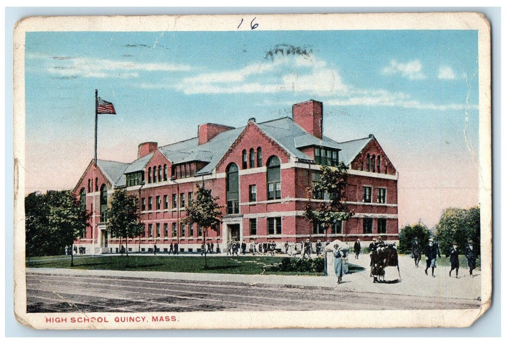 1916 High School Exterior Building Quincy Massachusetts Vintage Antique Postcard