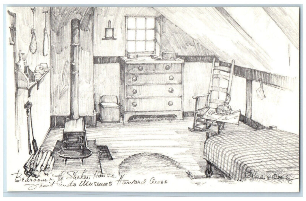 c1940 Bedroom Shaker House Fruitlands Museum Harvard Massachusetts MA Postcard