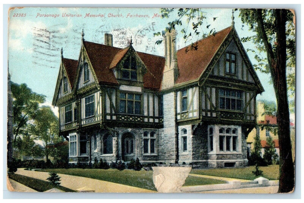 1905 Parsonage Unitarian Memorial Church Fairhaven Massachusetts Posted Postcard