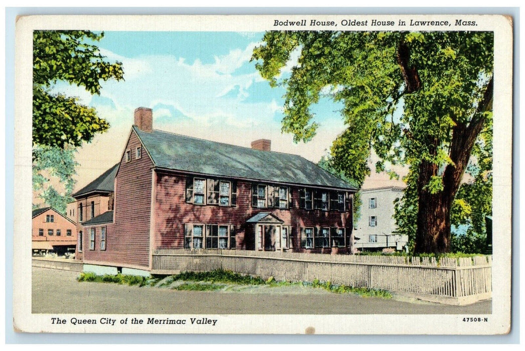 c1940 Bodwell House Oldest House Merrimac Valley Lawrence Massachusetts Postcard