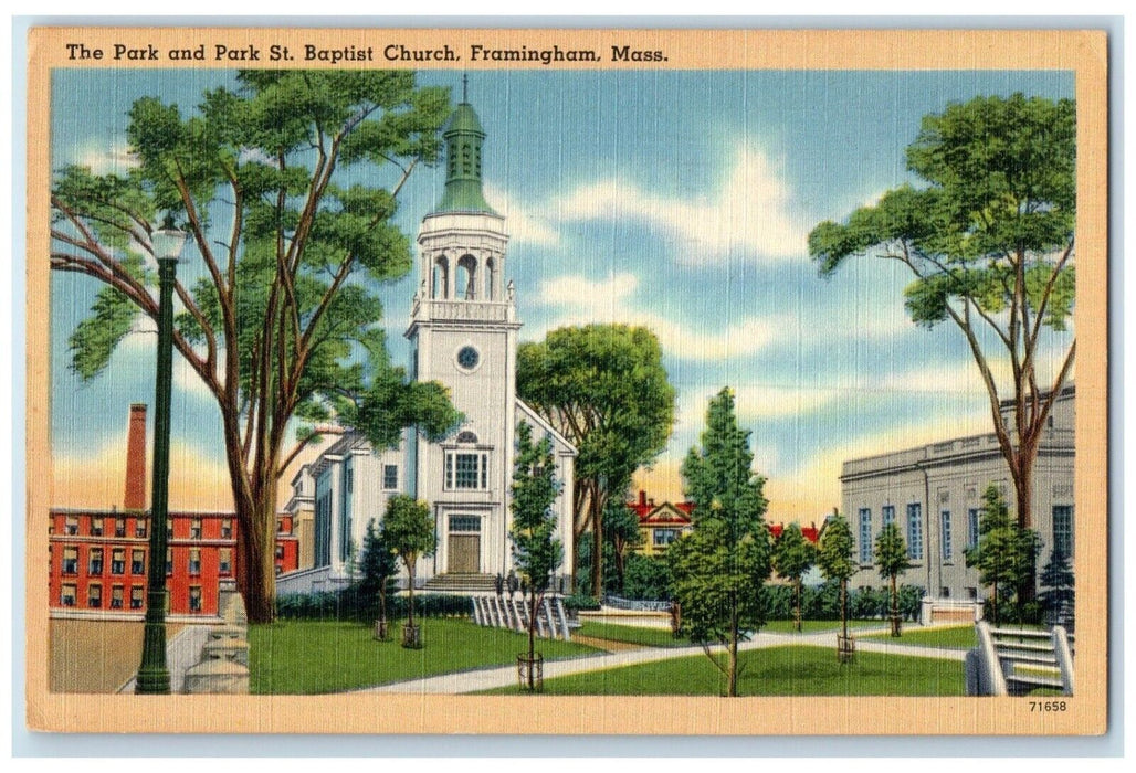 c1950 Park & Park St Baptist Church Framingham Massachusetts MA Antique Postcard