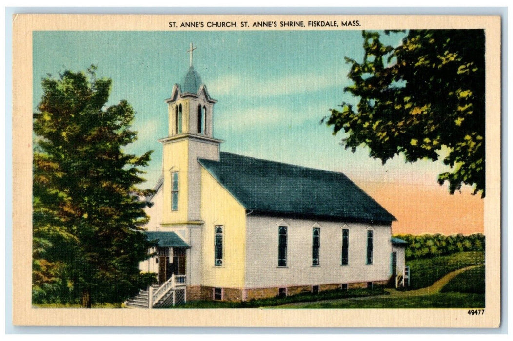 c1940 Exterior St Anne church St Anne Shrine Fiskdale Massachusetts MA Postcard