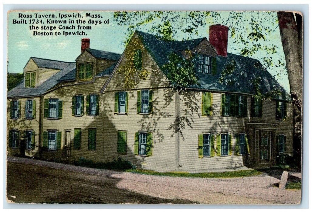 c1910 Exterior View Ross Tavern Building Ipswich Massachusetts Unposted Postcard