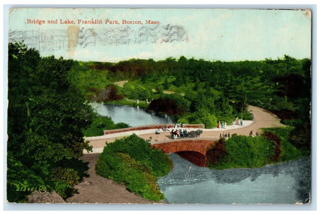 1917 Bridge Lake Franklin Park River Trees Boston Massachusetts Vintage Postcard