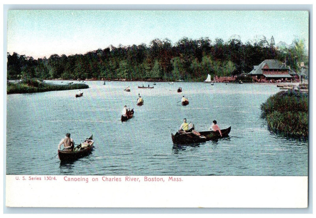c1905 Canoeing Charles River Canoe Boat Boston Massachusetts MA Vintage Postcard