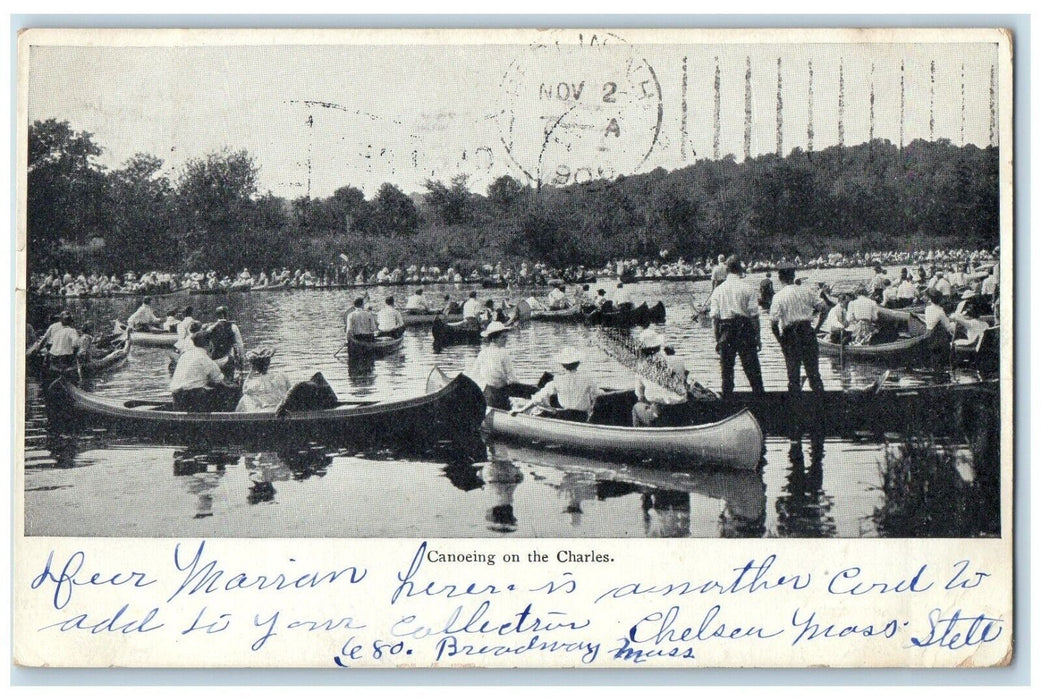 1906 Canoeing Charles Canoe Boat Boston Massachusetts Vintage Antique Postcard