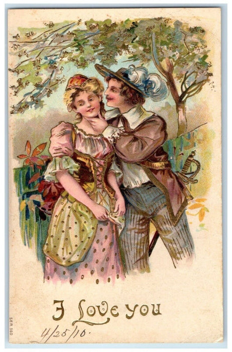 1910 Sweet Couple Romance I Love You Embossed Posted Antique Postcard
