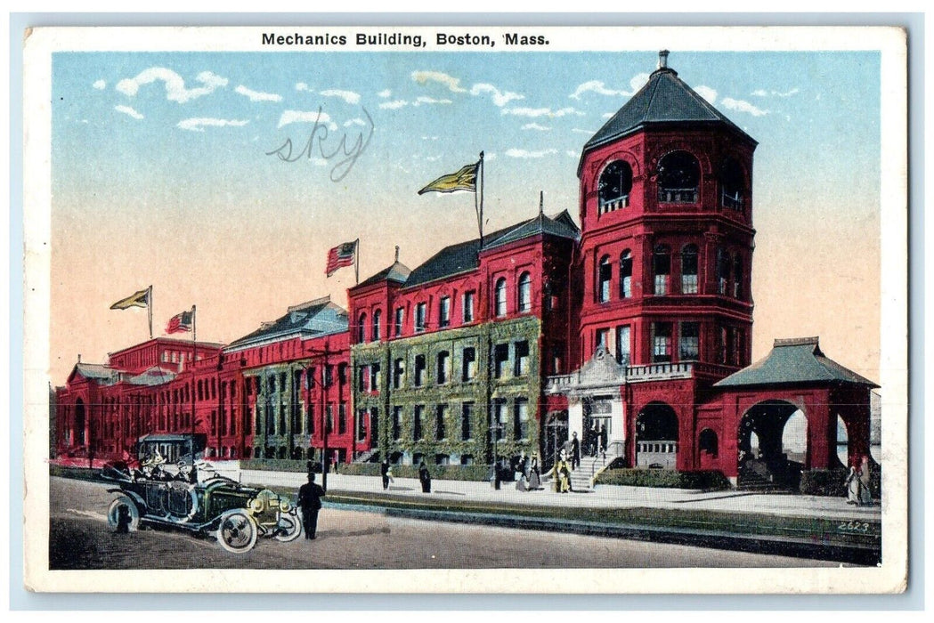 1919 Mechanics Building Classic Cars Opera Boston Massachusetts Vintage Postcard