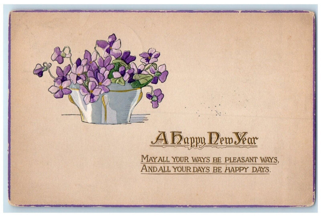 1910 New Year Purple Flowers Embossed Atco New Jersey NJ Tuck's Antique Postcard