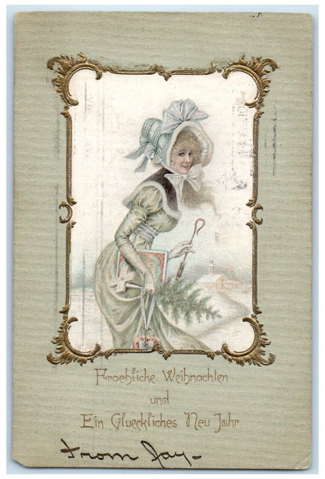 c1905 Christmas New Year Pretty Woman In Winter Minneapolis MN Antique Postcard