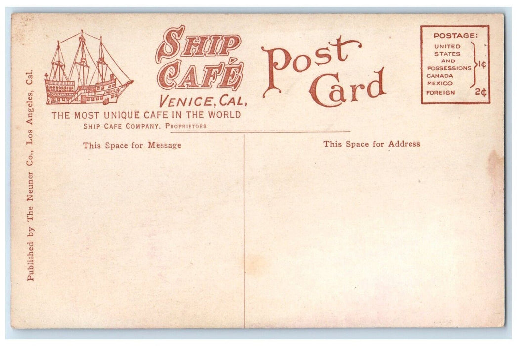 c1910's Ship Cafe Dining Room Interior Venice California CA Antique Postcard