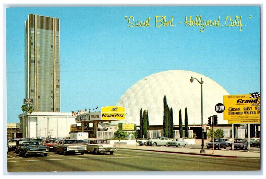 c1950's Sunset Boulevard Grand Prix Cars Hollywood California CA Postcard