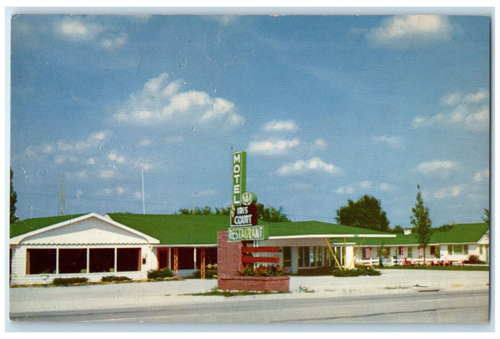 c1950's Iris Motel & Restaurant Roadside Mt. Pleasant Iowa IA Vintage Postcard
