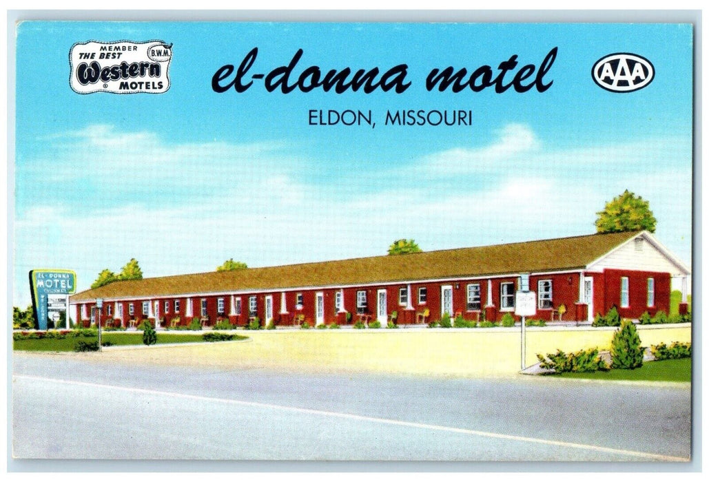 c1950's El Donna Motel Roadside Eldon Missouri MO Unposted Vintage Postcard