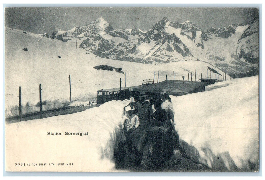 c1905 Station Gornergrat Switzerland Winter Glacier Train Antique Postcard