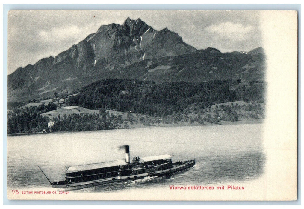 c1910 Germania Steamboat Lake Lucerne With Pilatus Switzerland Postcard