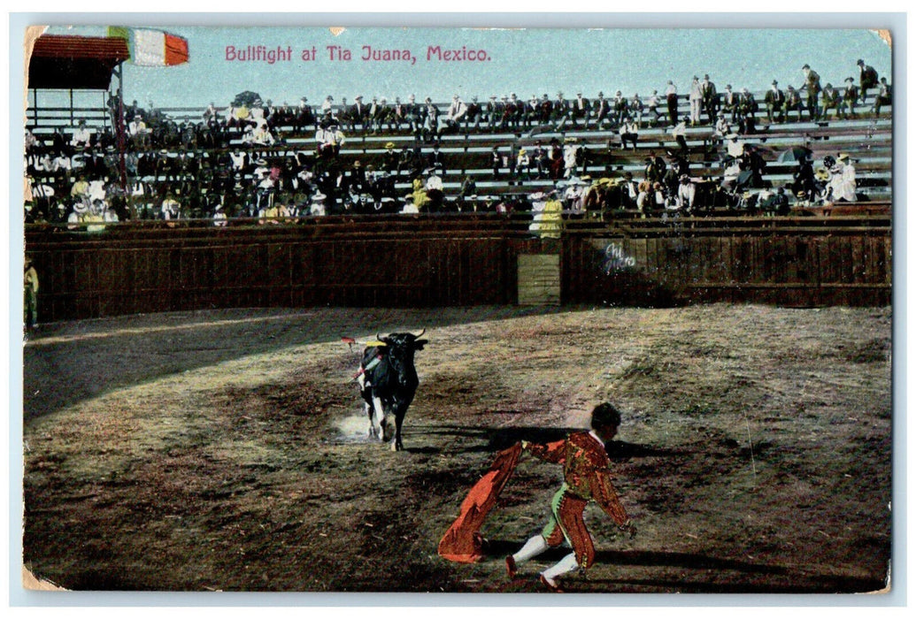 c1910 Crowd Watching Bullfight at Tia Juana Mexico Antique Postcard