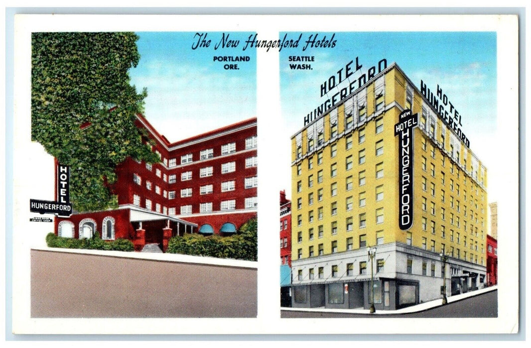 The New Hungerford Hotels Portland Oregon OR Seattle Washington WA Postcard