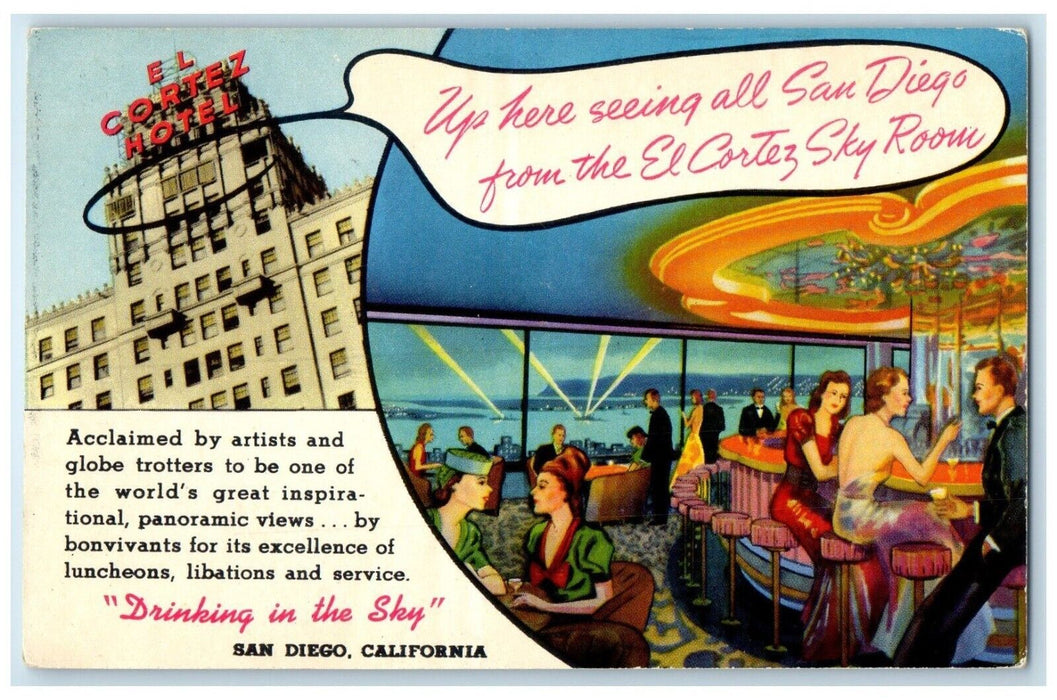 El Cortez Hotel Building Drinking In The Sky San Diego California CA Postcard