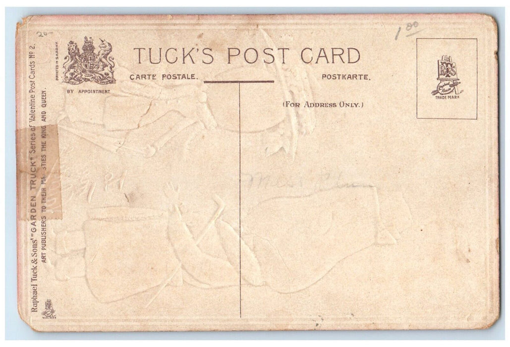 c1910's Valentine A Hopeless Pair Plum Tuck's Embossed Unposted Antique Postcard
