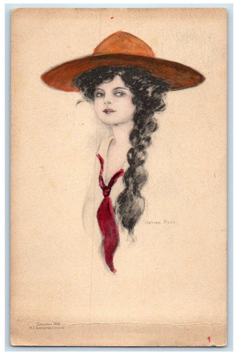 1910 Ranger Military Girl Handpainted Bellevue Pennsylvania PA Antique Postcard