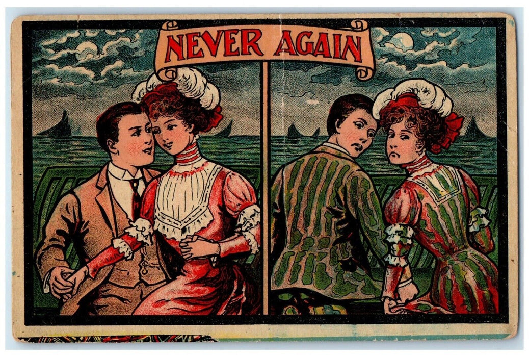 c1910's Couple Romance Seasick Never Again Unposted Antique Postcard