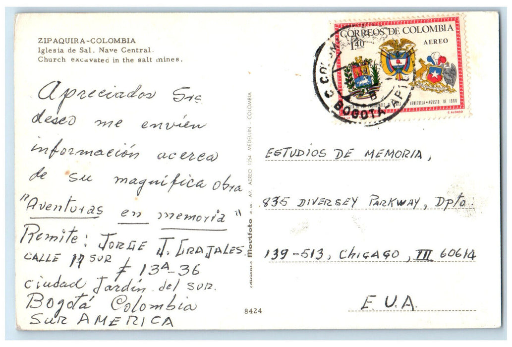 c1950's Church Excavated in Salt Mines Zipaquira Colombia Posted Postcard