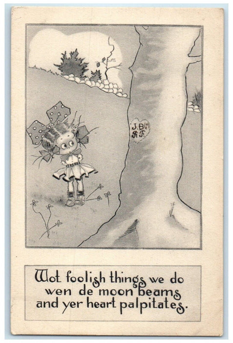1913 Little Girl Tree Carving Romance Detroit Michigan MI Antique Postcard