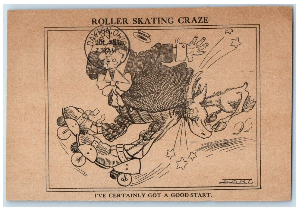 1908 Roller Skating Graze Dayton Ohio OH Hillsboro Ohio OH Antique Postcard