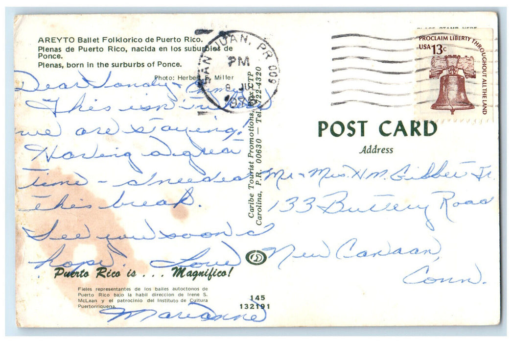 1976 Areyto Ballet Folklore Plenas Born in the Surburbs of Puerto Rico Postcard