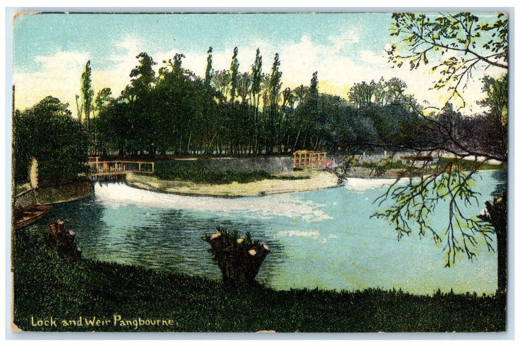 c1910 Lock and Weir Pangbourne England Antique Posted F&S Series Postcard