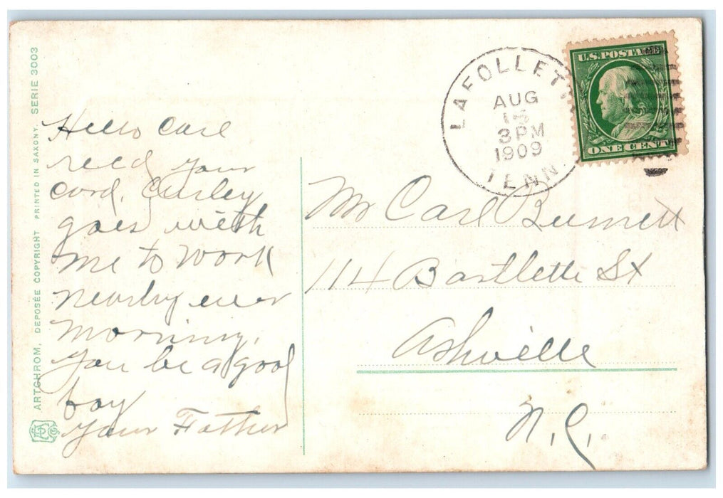 1909 Best Wishes Pretty Girl WIth Flowers LaFollette Tennessee TN Postcard