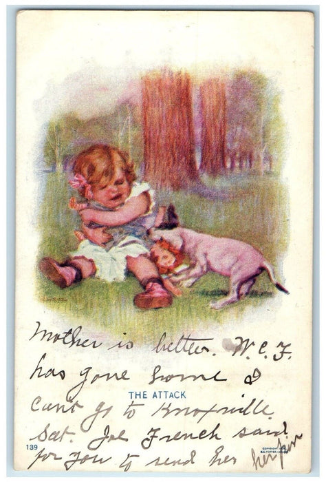 1907 Dog Attack Little Girl Morristown Tennessee TN Posted Antique Postcard