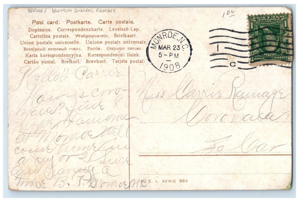 1908 Babies Growing Surreal Fantasy Monroe North Carolina NC Antique Postcard